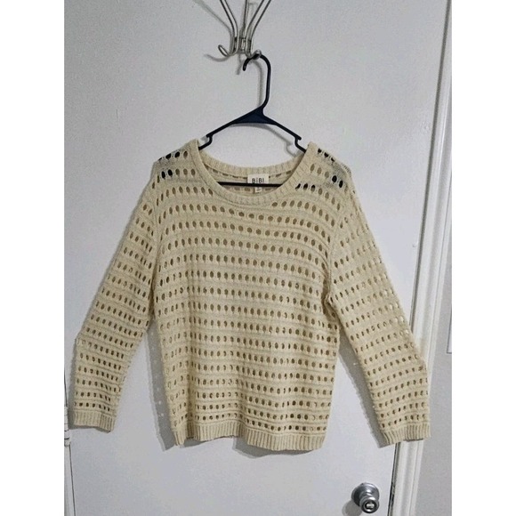 BiBi Sweaters - Bibi Womens Perforated Sweater Extra Large Ovory Festival Crochet Hippie Neutral